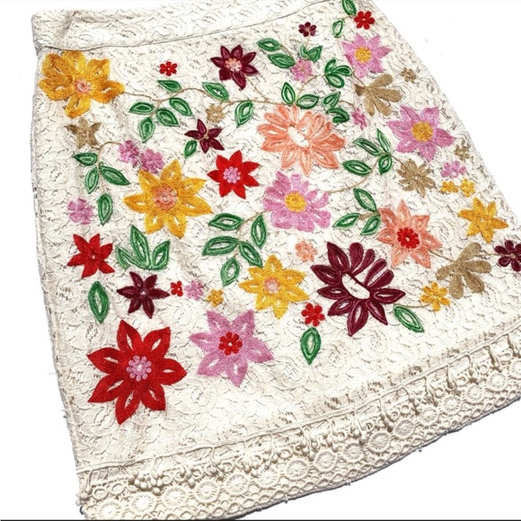 Maeve Anthropologie Ayaka Popcorn Lace Cream Floral Embroidery Skirt - Picture 8 of 16